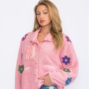 FLOWERS DETAILED SHERPA SWEATER